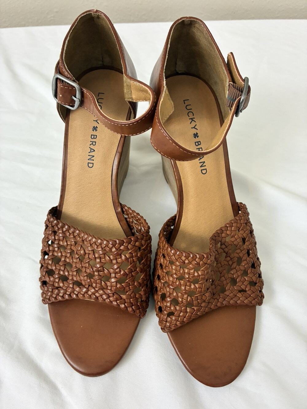 Lucky Brand Women's Woven Leather Wedge Sandal 8M